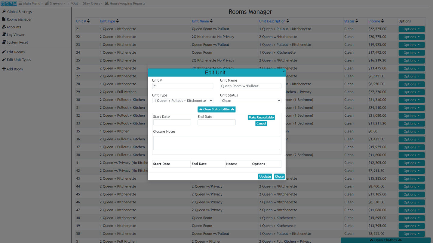 OSPM Edit Unit Screen